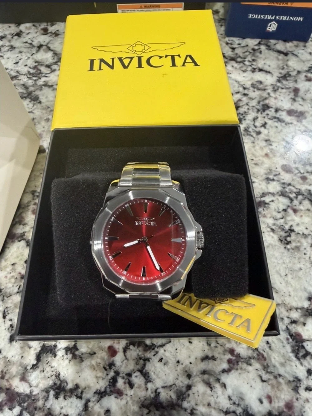 Invicta Men's Silver Stainless Steel Watch with Red Sunray Dial